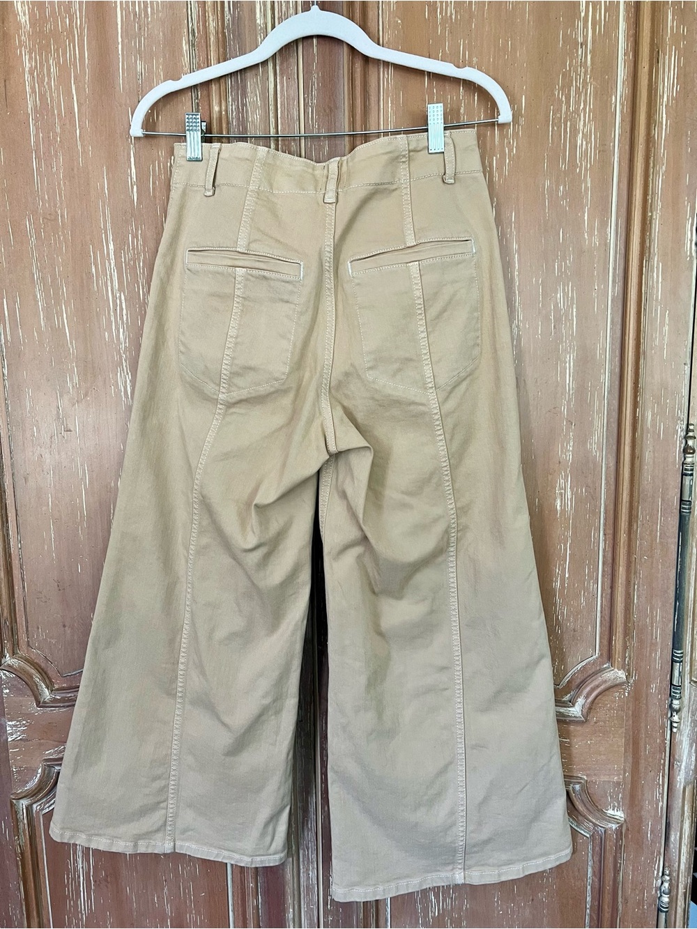 Anthropologie Maeve Delaney Crop Clean-Seamed High-Rise Wide Leg Beige Size 27 - Picture 5 of 8